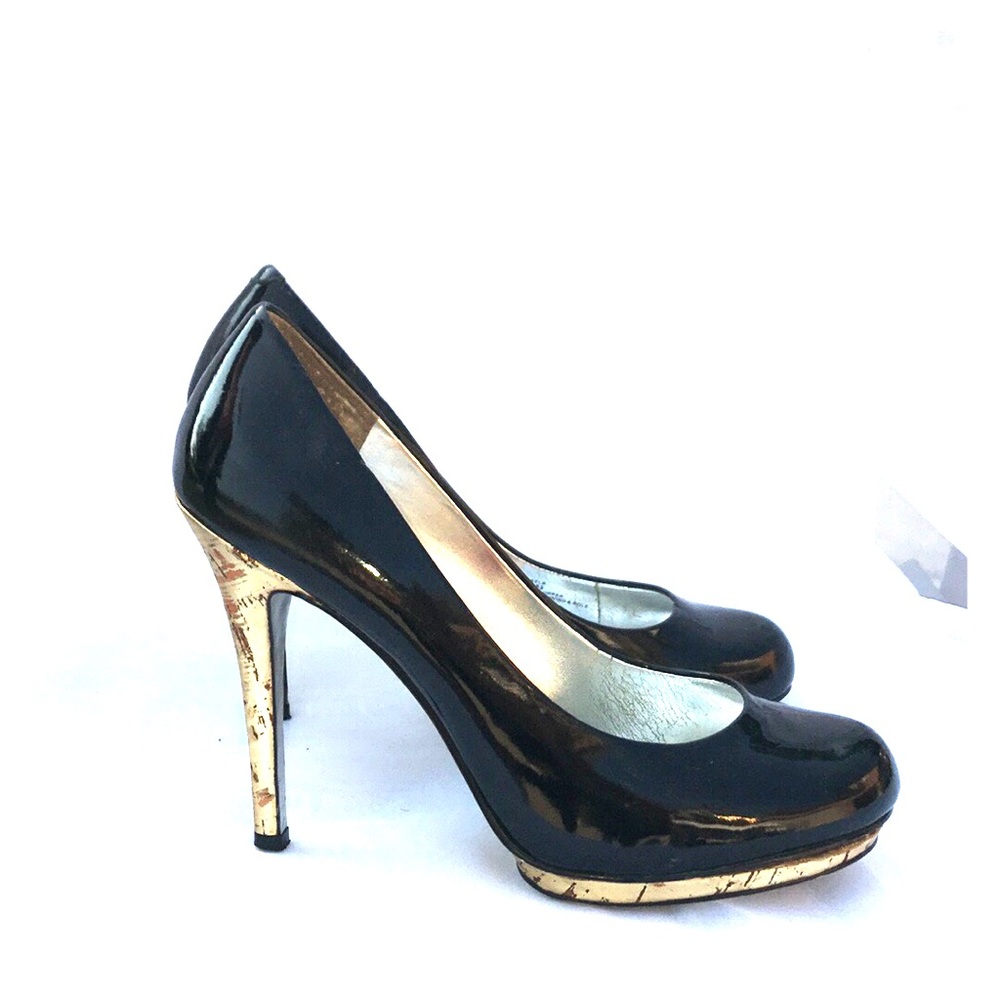 Jessica Simpson cork platform black patent leather